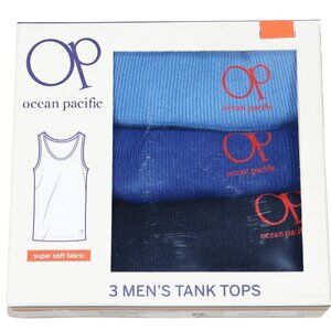 OP Ocean Pacific 3-Pack Asst Colors Ribbed Tagless Logo Hem Men's Tank Tops NIB